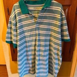 Lands' End Teal/ Green and White Striped Polo. Size XXL